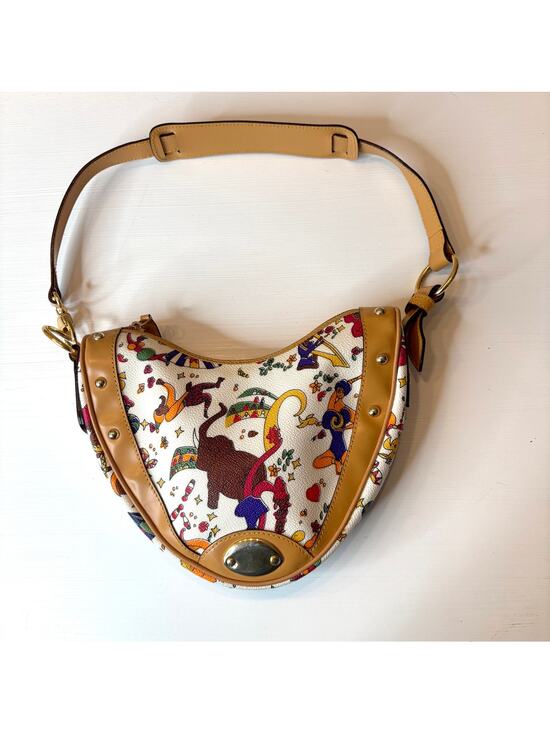 Piero Guidi Handbags - Piero Guidi Magic Circus Mini Crescent Shoulder Bag White Multicolor Italy